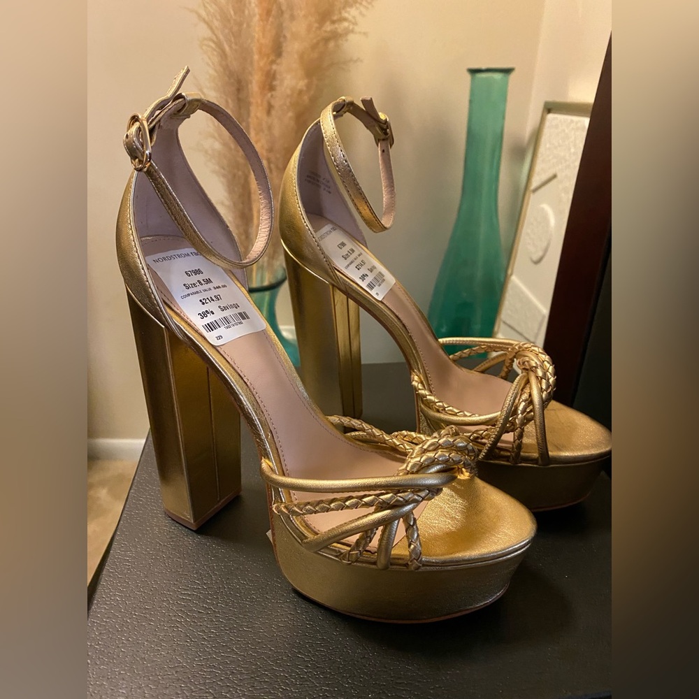 Rachel Zoe Metallic Gold Platform Heels